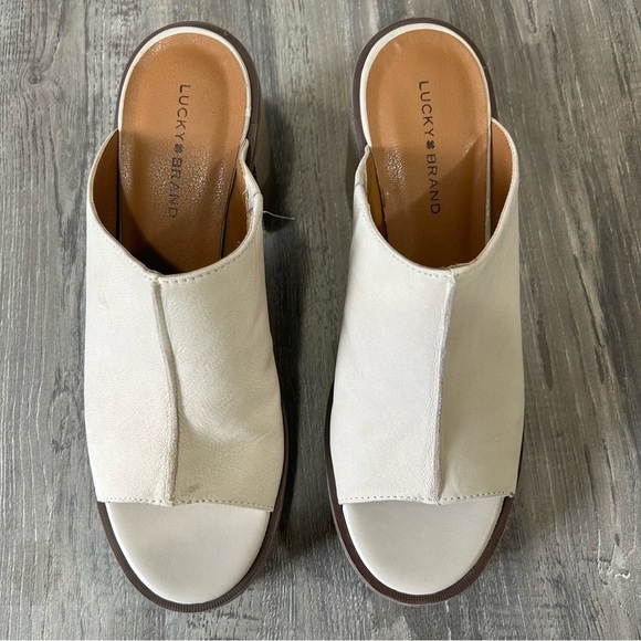 Lucky Brand Dinali Platform Leather Block Mules Beige NEW​ - Picture 9 of 10